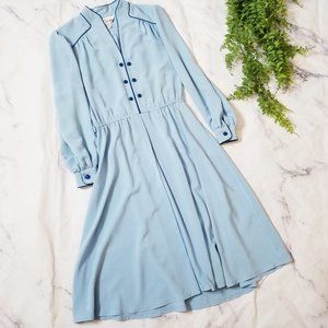 Lilli Ann Vintage 70s Blue Long Sleeve Shift Dress